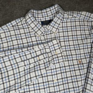 Polo Ralph Lauren Oxford Shirt Men 2XB Blue White Plaid Flesh Pony Button Down